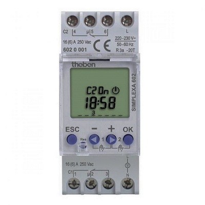 SIMPLEXA 602. Công tắc thời gian KTS, hàng tuần, 2 Kênh, 1 phút, pin 3 năm.