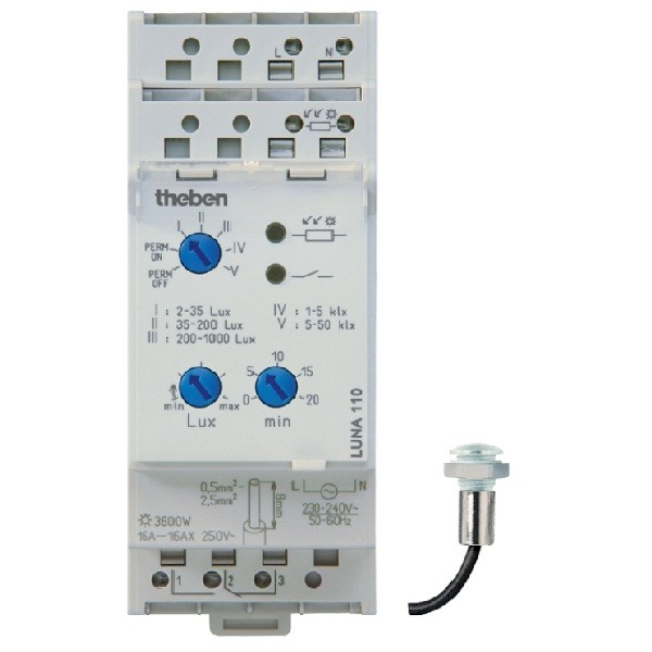 LUNA 110 EL. Công tắc cảm ứng ánh sáng, 2~50.000lx, trễ: 0~20min.