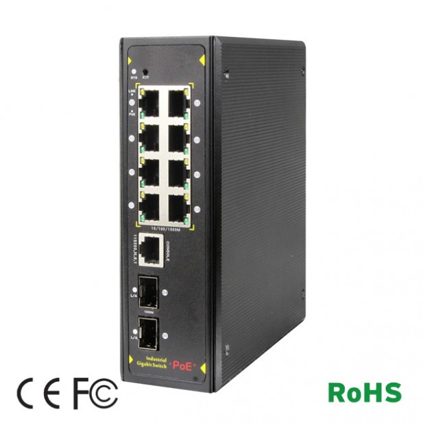LW-61002GMI. Industrial Gigabit/PoE/L2+ managed switch: 8xGE/PoE+2xSFP+1xCconsole.