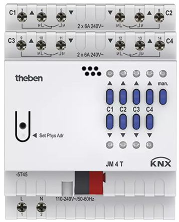JM 4 T KNX. Bộ điều khiển rèm 4 kênh, KNX.