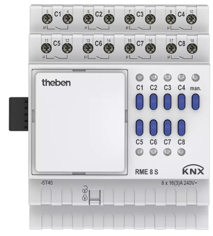 RME 8 S KNX. Bộ điều khiển đóng, ngắt 8 kênh, KNX mở rộng.