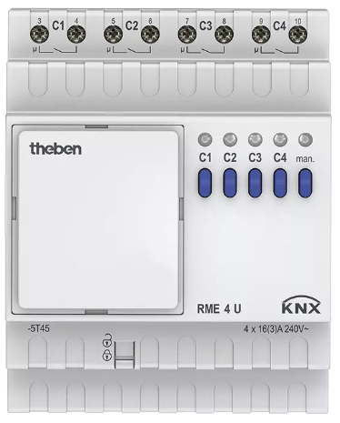 RME 4 U KNX. Bộ điều khiển đóng, ngắt 4 kênh, KNX mở rộng.