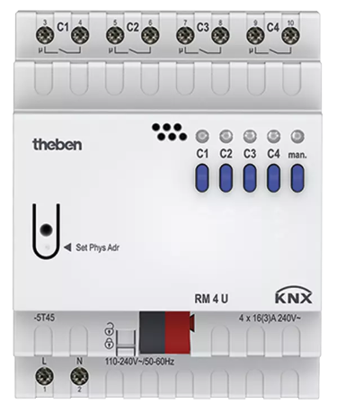 RM 4 U KNX. Bộ điều khiển đóng, ngắt 4 kênh, KNX.