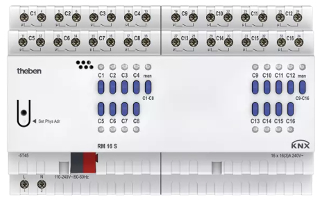 RM 16 S KNX. Bộ điều khiển đóng, ngắt 16 kênh, KNX