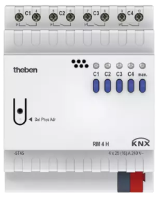 RM 4 H KNX. Bộ điều khiển đóng, ngắt, 4 kênh công suất cao, KNX.