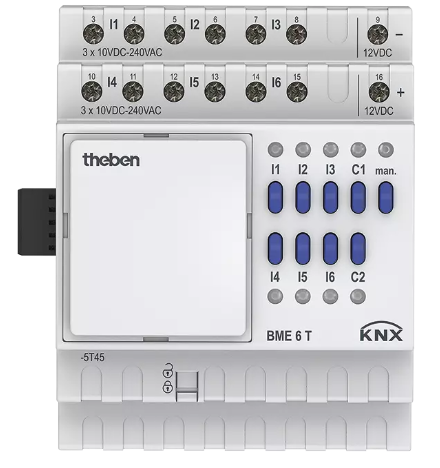 BME 6 T KNX. Bộ chuyển đổi tín hiệu nhị phân/KNX, 6 kênh, DIN. Mô đun mở rộng.