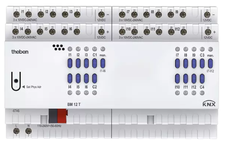 BM 12 T KNX. Bộ chuyển đổi tín hiệu nhị phân/KNX, 12 kênh, DIN.