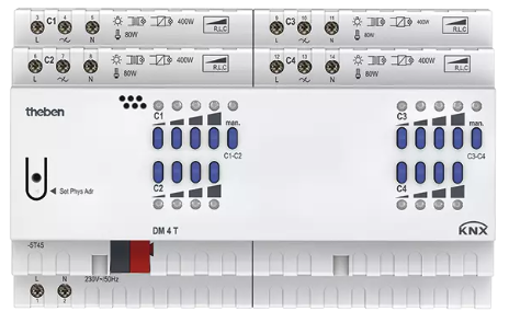 DM 4 T KNX. Bộ điều khiển cường độ sáng, 4 Kênh, KNX.